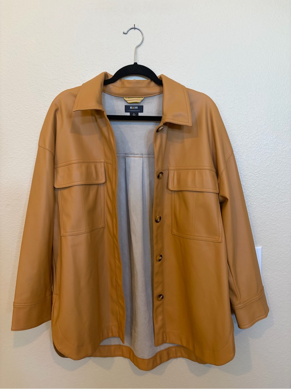 Tan Faux Oversized Leather Shacket - Women's Jacket
